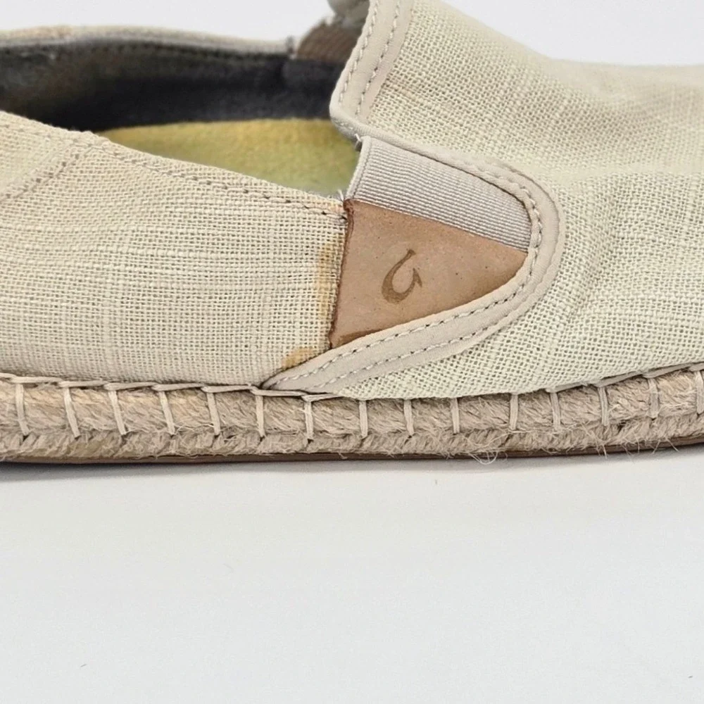 Olukai Kaula Paa Kapa Oatmeal Beige Espadrille Slip On Shoes Flats Women 8 VGUC